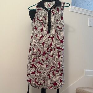 Sleeveless Paisley Shirt Dress in Burgundy, Black, and White